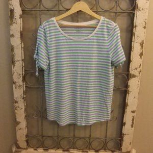 TALBOT'S WOMEN ROUNDED-NECK S/S PULLOVER LINEN BLEND TOP-SZ. MEDIUM